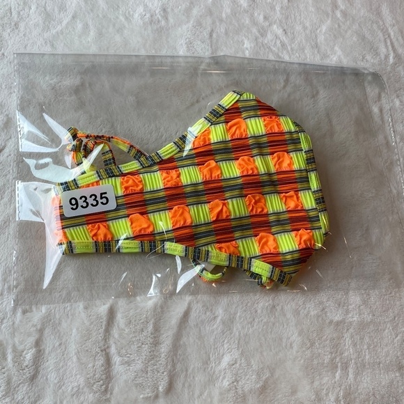 New! Montce neon plaid tie-up side tie bikini bottom Brazilian 19335 - Picture 13 of 13